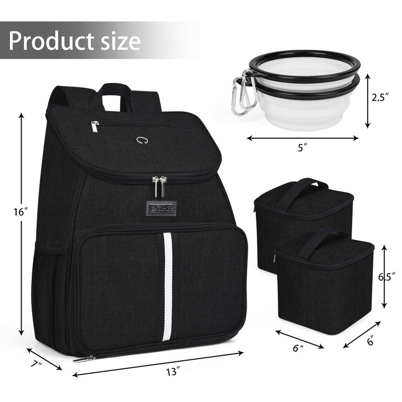 BAGLHERä¸¨Dog Travel Bag, Airline Approved Pet Supplies Backpack, Dog Travel Backpack Accessories Set with 2 Silicone Collapsible Bowls and 2 Food Baskets. Black - Image 3